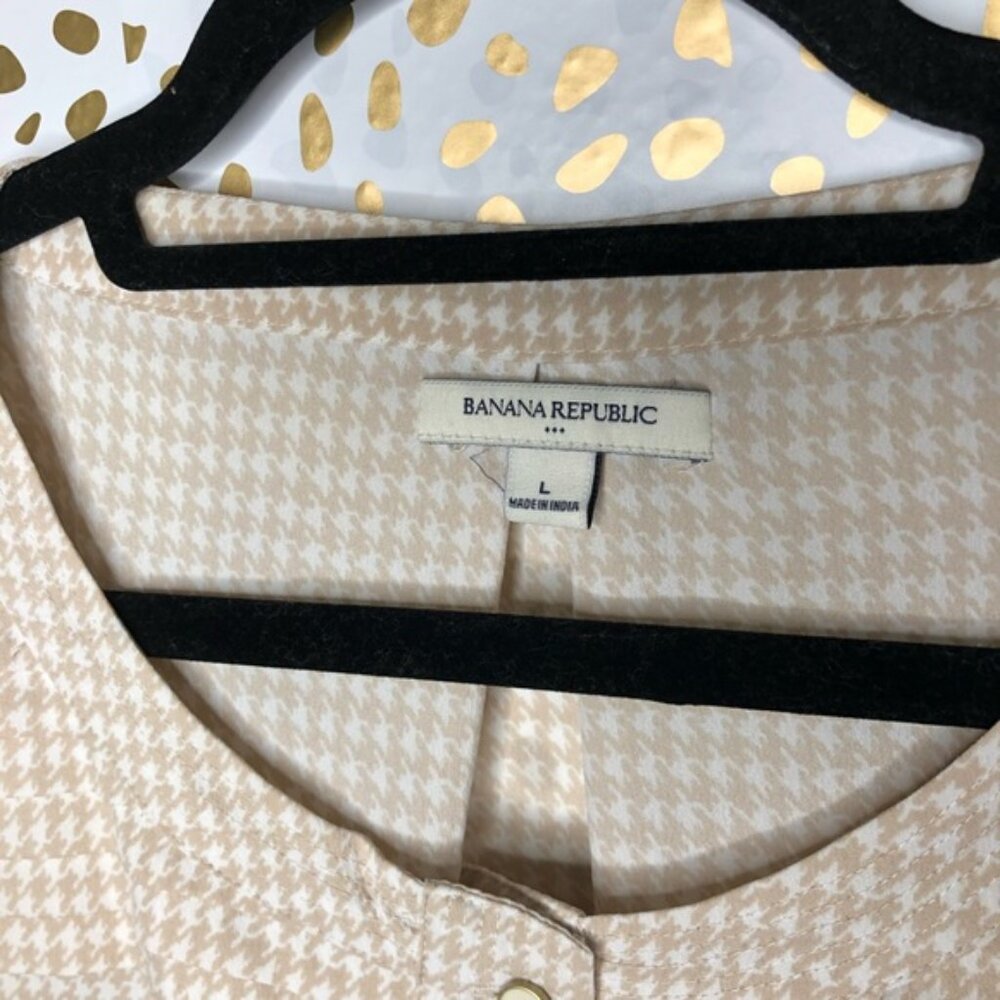 Banana Republic BR Women's Beige Patterned Top Size Large Houndstooth - Picture 11 of 11